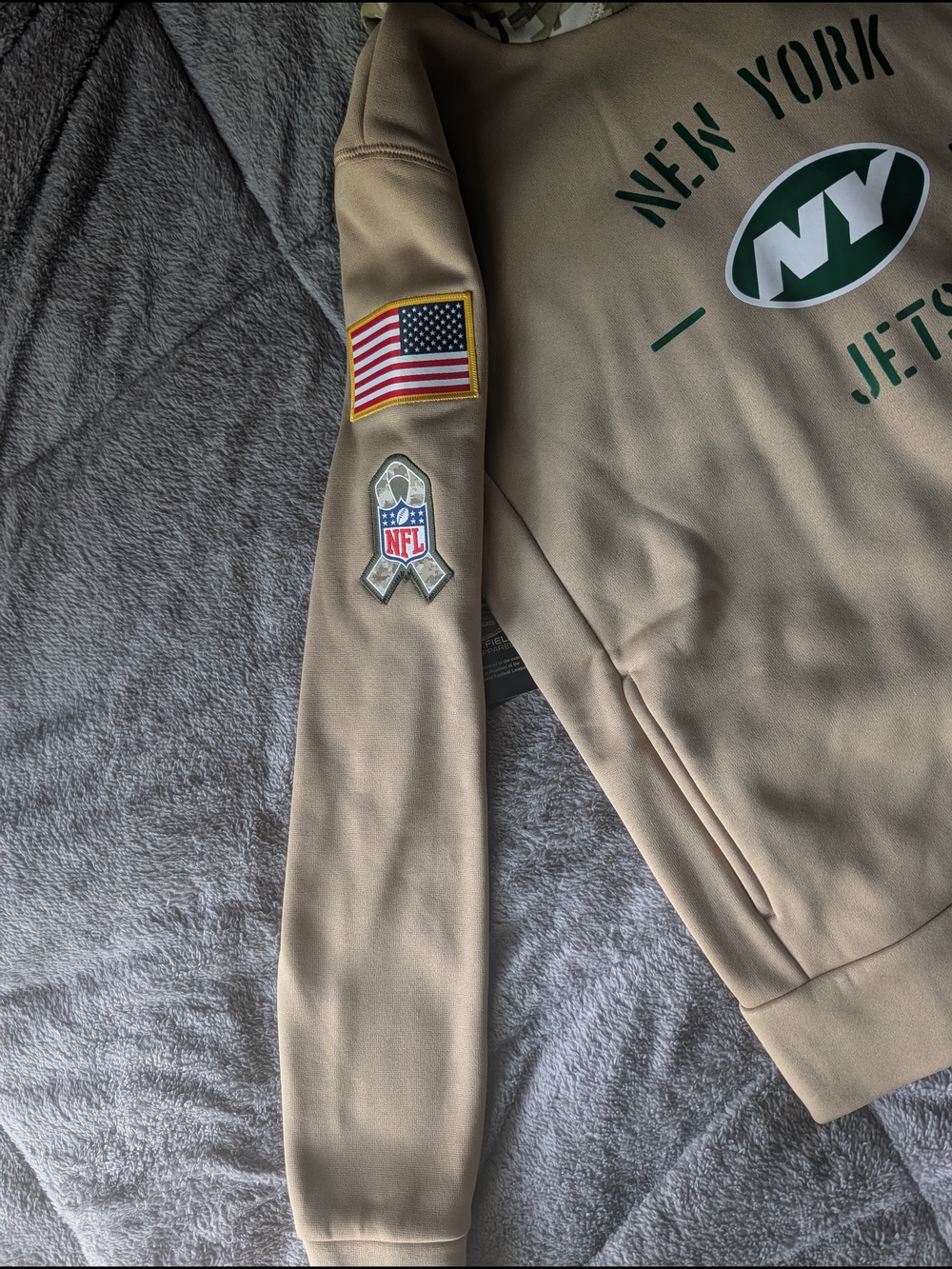 New York Jets Khaki NFL Hoodie with Sleeve Patches